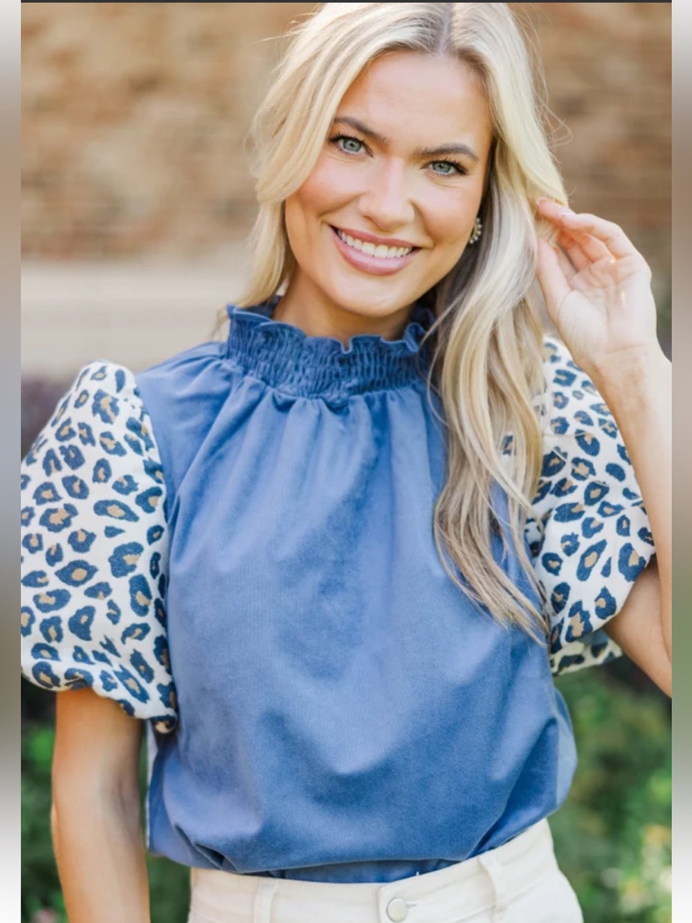 Like NEW Shop the Mint L blue shirt with Leopard Puff Sleeves